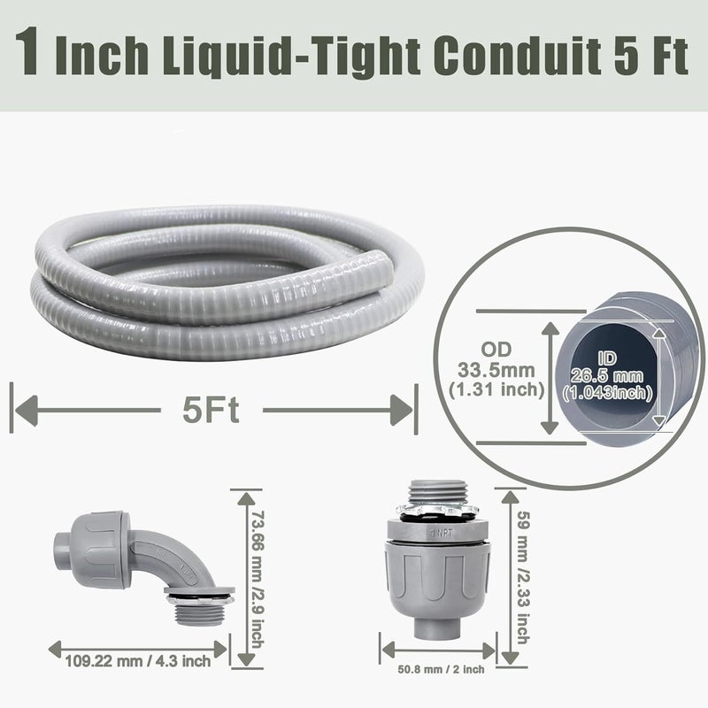 Feotech 1 Inch 5 FT Non Metallic Liquid-Tight Conduit and Connector Kit - Includes 1 Straight and 1 Angle Fittings for Electrical Wiring - Image 2